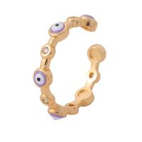 Evil Eye Jewelry Finger Ring, Brass, Vacuum Ion Plating, enamel & with rhinestone, Inner Approx 17mm 