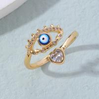 Evil Eye Jewelry Finger Ring, Brass, Vacuum Ion Plating & with rhinestone Inner Approx 17mm 