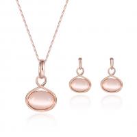 Rhinestone Zinc Alloy Jewelry Set, Stud Earring & necklace, plated, 2 pieces & with rhinestone, pink cm 