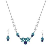 Rhinestone Zinc Alloy Jewelry Set, Stud Earring & necklace, plated, 2 pieces & with rhinestone, blue  mm 