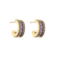 Cubic Zirconia Micro Pave Brass Earring, Vacuum Ion Plating, micro pave cubic zirconia 