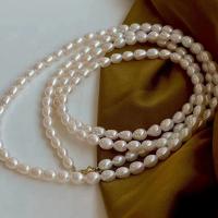 Collar de cadena del suéter de la perla de agua dulce, Perlas cultivadas de agua dulce, hecho a mano, Joyería & para mujer, Blanco, 7-8mm, longitud:aproximado 120 cm, Vendido por UD