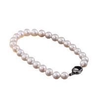 Cultured Freshwater Pearl Brass Bracelet, with Brass, handmade, fashion jewelry & for woman, white Approx 7.5 Inch 