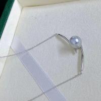 Ожерелье из пресноводных жемчуг на латунной цепочке, Акойя культивированные жем, с Латунь, ювелирные изделия моды & Женский, 7-8mm, длина:Приблизительно 17 дюймовый, продается PC