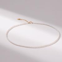 Freshwater Pearl Brass Necklace, with Brass, handmade, fashion jewelry & for woman, white, 3-4mm Approx 40 cm 