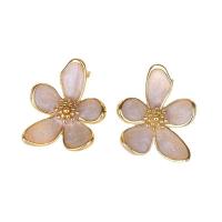 Brass Stud Earring, Flower, 14K gold plated, fashion jewelry & for woman & enamel [