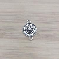 Zinc Alloy Charm Connector, Flat Round, antique silver color plated, vintage & DIY Approx 