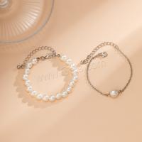Bracelets de perles en plastique, laiton, avec perle de plastique, avec 1.9inch chaînes de rallonge, Placage de couleur platine, 2 pièces & bijoux de mode & pour femme Environ 5.5 pouce, Vendu par fixé