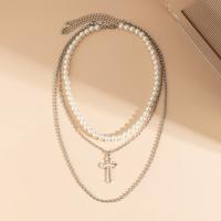 Fashion Multi Layer Necklace, Iron, with brass chain & Plastic Pearl & Zinc Alloy, with 2.7inch extender chain, three layers & fashion jewelry & for woman Approx 15.7 Inch, Approx 19.7 Inch, Approx 21.7 Inch 