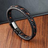 PU Leather Cord Bracelets, with 304 Stainless Steel, plumbum black color plated, for man, black cm 