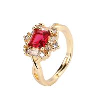 Cubic Zircon Brass Finger Ring, with Cubic Zirconia, Square, gold color plated, Adjustable & for woman & faceted Approx 17mm 