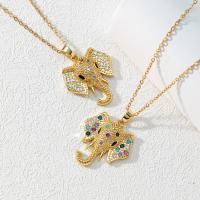 Brass Cubic Zirconia Necklace, with 5cm extender chain, Elephant, gold color plated, micro pave cubic zirconia & for woman Approx 40 cm 