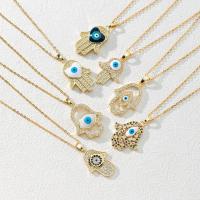 Evil Eye Jewelry Necklace, Brass, with 5cm extender chain, gold color plated & micro pave cubic zirconia & for woman & enamel & hollow Approx 40 cm 