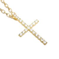 Harz Messing Halskette, Kreuz, Vakuum-Ionen-Beschichtung, unterschiedliche Länge der Wahl & mit Strass, goldfarben, verkauft von PC