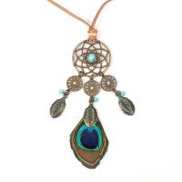 Ожерелье цинкового сплава , цинковый сплав, с перья, с 2cm наполнитель цепи, Другое покрытие, ювелирные изделия моды, зеленый длина:30 см, продается PC