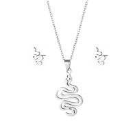 Fashion Stainless Steel Jewelry Sets, 304 Stainless Steel, Stud Earring & necklace, Snake, 2 pieces & for woman & hollow Approx 17.7 Inch 