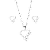 Fashion Stainless Steel Jewelry Sets, 304 Stainless Steel, Stud Earring & necklace, Heart, 2 pieces & for woman & hollow Approx 17.7 Inch 