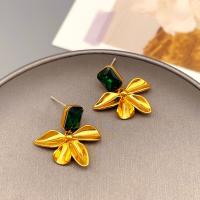 Rhinestone Brass Drop Earring, with Glass Rhinestone, Flower, 18K gold plated, fashion jewelry & for woman, golden 