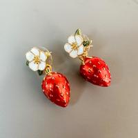 Brass Drop Earring, Strawberry, gold color plated, fashion jewelry & for woman, 30.5mm 