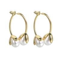 Brass Stud Earring, with Plastic Pearl, gold color plated, fashion jewelry & for woman, 43mm [