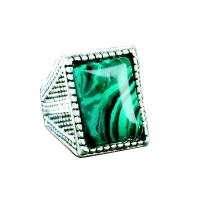 Gemstone Zinc Alloy Finger Ring, with Malachite, fashion jewelry & for man 