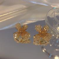 Boucle d'oreille de bijoux en cristal, alliage de zinc, avec cristal, fleur, Placage de couleur d'or, bijoux de mode & pour femme, doré, 30mm, Vendu par paire