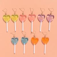 Resin Drop Earring, with Zinc Alloy, Lollipop, handmade, fashion jewelry & for woman 20*65mm, Approx 