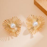 Iron Stud Earring, with Plastic Pearl, plated, fashion jewelry & for woman 49*48mm 