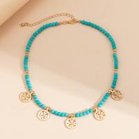 Zinc Alloy Necklace, with turquoise & Copper Coated Plastic, with 2.7inch extender chain, gold color plated, fashion jewelry & for woman Approx 13.7 Inch 