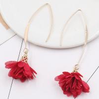 Brass Drop Earring, with Cloth, Flower, fashion jewelry & for woman 20*70mm 