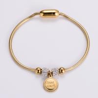 Stainless Steel Charm Bracelet, 316L Stainless Steel, fashion jewelry & for woman & with rhinestone, golden Approx 7.48 Inch 