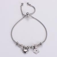 Stainless Steel Charm Bracelet, 316L Stainless Steel, Adjustable & for woman & with rhinestone 2mm Approx 9.84 Inch 