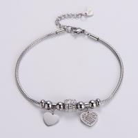 Stainless Steel Charm Bracelet, 316L Stainless Steel, with 1.18inch extender chain, Heart, fashion jewelry & for woman & with rhinestone 2mm Approx 6.89 Inch 