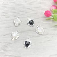 pendentifs de cœur en inox , Acier inoxydable 304, avec agate noire & coquille blanche, coeur, bijoux de mode & DIY Vendu par PC