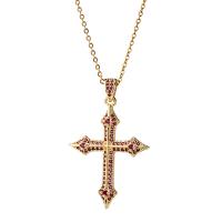 Cubic Zircon Micro Pave Brass Necklace, with 5cm extender chain, Cross, gold color plated, Adjustable & micro pave cubic zirconia & for woman Approx 20.5 cm [