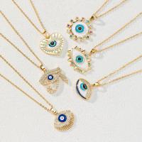 Evil Eye Jewelry Necklace, Brass, with 5cm extender chain, gold color plated, Adjustable & micro pave cubic zirconia & for woman & enamel Approx 40 cm 