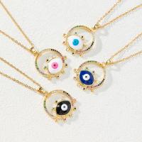 Evil Eye Jewelry Necklace, Brass, with 5cm extender chain, gold color plated, Adjustable & micro pave cubic zirconia & for woman & enamel & hollow Approx 40 cm 