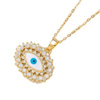 Evil Eye Jewelry Necklace, Brass, with 5cm extender chain, gold color plated, micro pave cubic zirconia & for woman & enamel Approx 40 cm 