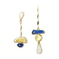Asymmetric Earrings, Zinc Alloy, Vacuum Ion Plating, enamel, blue 