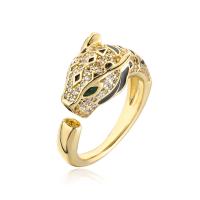 Cubic Zirconia Micro Pave Brass Finger Ring, Leopard, Vacuum Ion Plating, micro pave cubic zirconia, golden, Inner Approx 18mm 