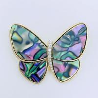 Shell Brooch, Zinc Alloy, with Shell, Butterfly, plated, fashion jewelry & with rhinestone, multi-colored 