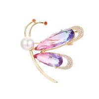 Rhinestone Brass Brooch, with Shell & Plastic Pearl, gold color plated & for woman & with rhinestone, 26-44mm [