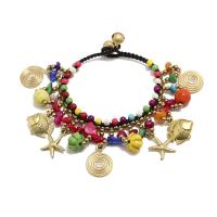Gemstone Bracelets, Brass, with Natural Gravel & turquoise, gold color plated, Bohemian style & for woman Approx 7.3 Inch 
