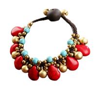 Bracelets de chaîne en laiton et turquoise, avec turquoise & corde de cire, Placage de couleur d'or, Style bohème & pour femme, plus de couleurs à choisir Environ 7.3 pouce, Vendu par PC