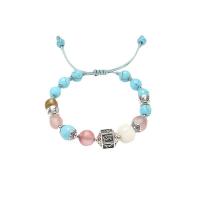 Gemstone Bracelets, Zinc Alloy, with Glass Beads & Wax Cord & Synthetic Turquoise, with 4.7inch extender chain, Bohemian style & for woman Approx 6.3 Inch 