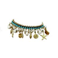 Fashion Jewelry Anklet, Brass, with Thailand Waxed Thread & turquoise, gold color plated, Bohemian style & for woman Approx 9.4 Inch 
