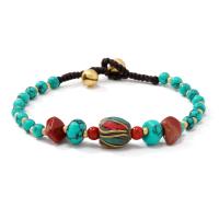 Gemstone Bracelets, Synthetic Turquoise, with Wax Cord & Brass, folk style & Unisex Approx 7.3 Inch 