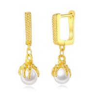 Brass Drop Earring, with Plastic Pearl, real gold plated, fashion jewelry & for woman 