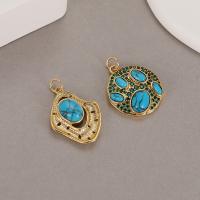 Natural Turquoise Pendants, Brass, with turquoise, 14K gold-filled, DIY golden [