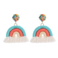 Fashion Tassel Earring, Cotton Thread, with Zinc Alloy & Acrylic, Rainbow, handmade, fashion jewelry & for woman, multi-colored 